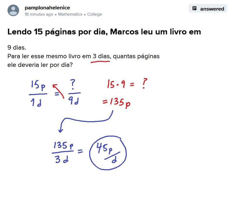 Lendo 15 páginas por dia, Marcos leu um livro em 9 dias. Para ler esse mesmo livro-example-1