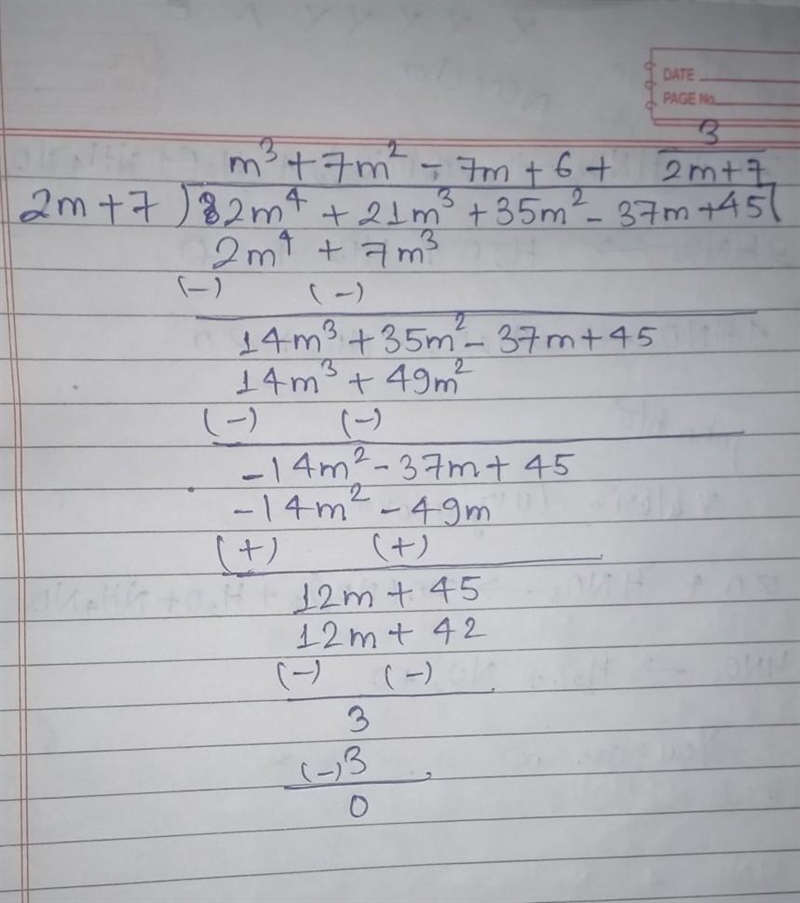 What is the quotient of (2m4 +21m3 + 35m2 – 37m +45) = (2m + 7)?-example-1