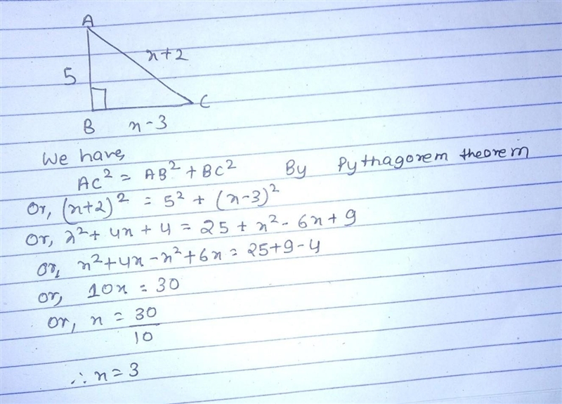 Find X in the given right angled triangle ABC i) angle B=90 degree-example-1