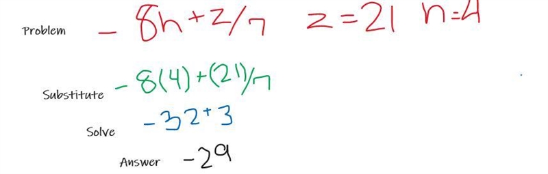 -8h+z/7 Use z=21 and h=4-example-1