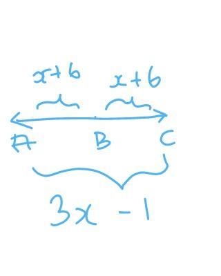 B is the midpoint of AC. AB = X + 6 and AC = 3x - 1. Find X.-example-1