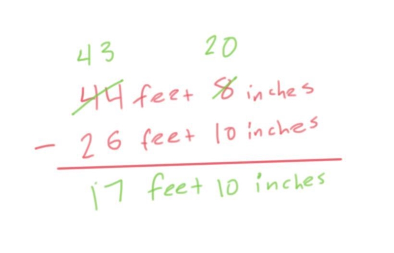 If 26 feet 10 inches is cut from a wire that is 44 feet 8 inches long what is the-example-1