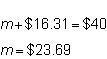 Morgan needs to earn $16.31 more to have $40.00. Four students wrote and solved equations-example-1