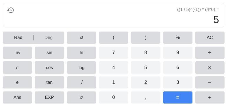 Evaluate. (1/5) exponent -1 x 4 exponent 0​-example-1