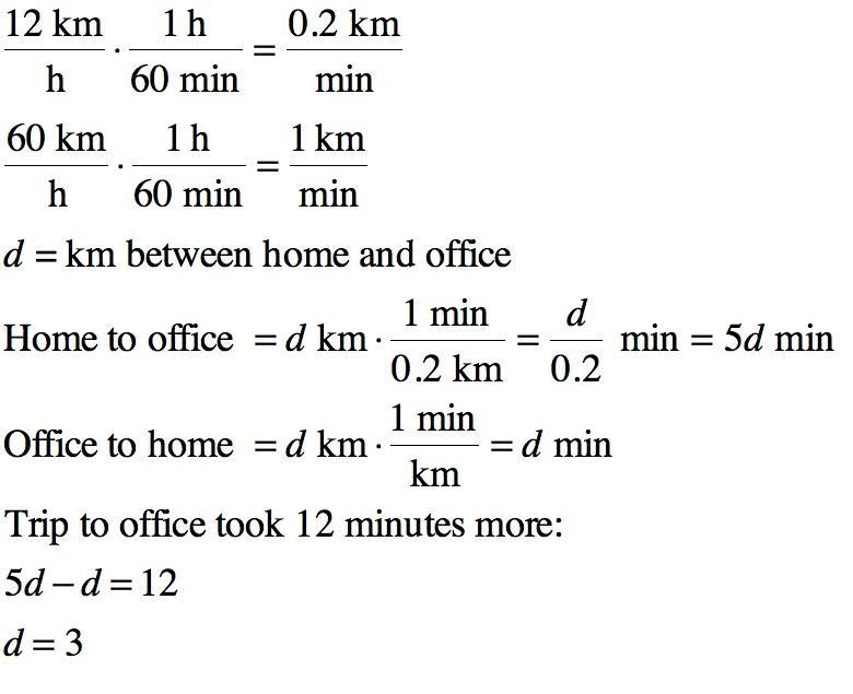 on a particular day, a man spent 12 minutes more driving to his office than driving-example-1