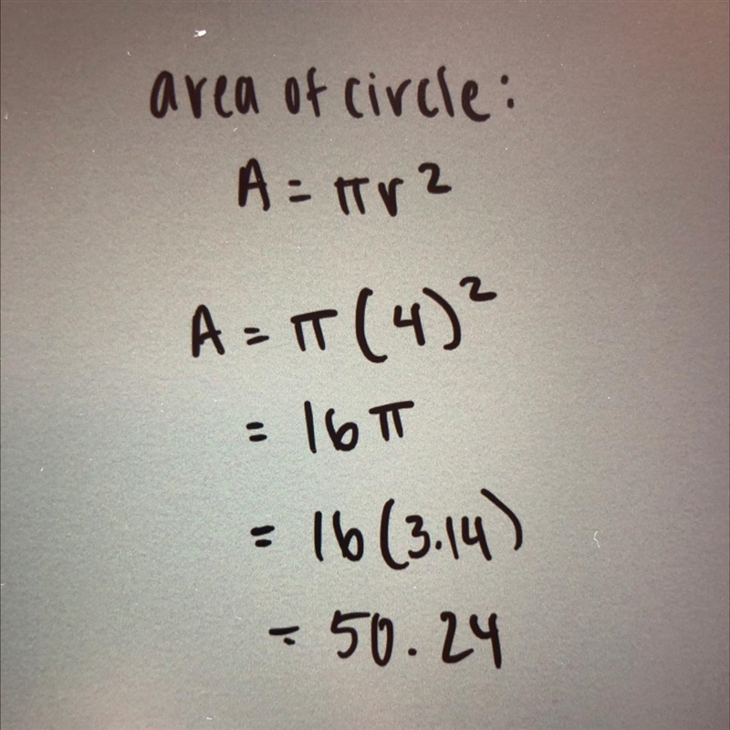 What is the area of a circle with a radius of 4 inches? Use 3.14 for π. Enter your-example-1