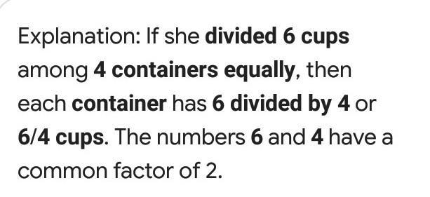 What is 6 cups divided equally into four containers-example-1