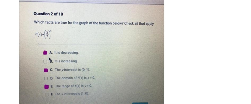 Which facts are true for the graph of the function below? Check all that apply. F-example-1