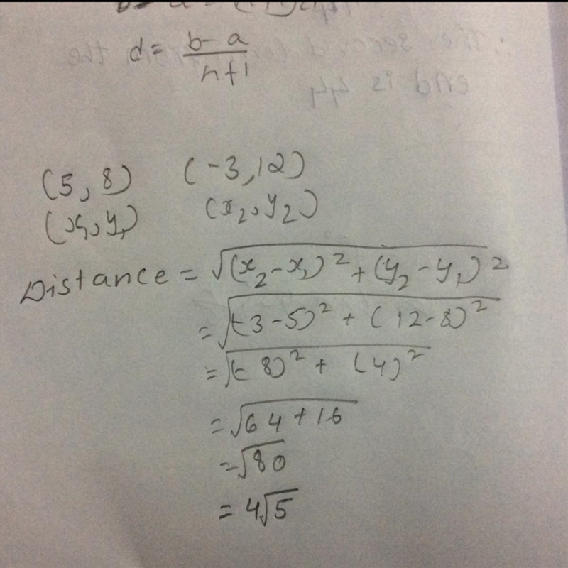 9. Find the distance between (5,8) and (-3, 12).-example-1