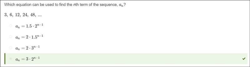 6. Write a formula to represent the nth term of the sequence: 3, 6, 12, 24, 48, 96,...​-example-1