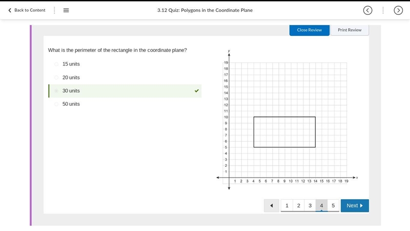 What is the perimeter of the rectangle in the coordinate plane? 15 units 20 units-example-1