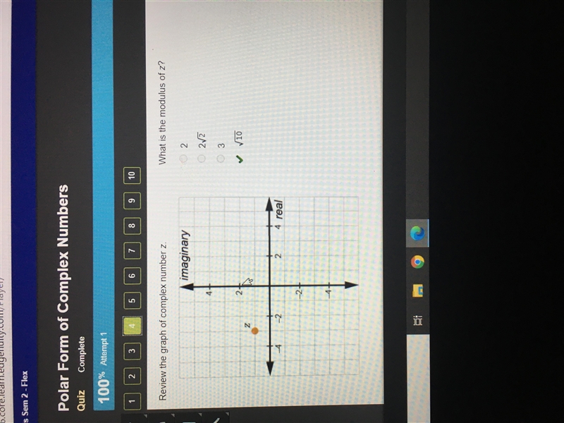 Review the graph of complex number z. What is the modulus of Z.-example-1