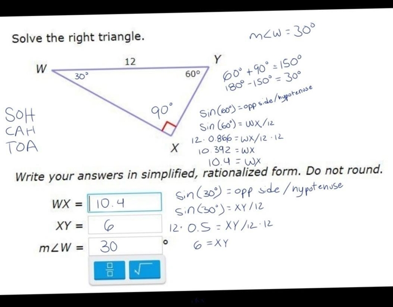 10 points, solve a right triangle-example-1