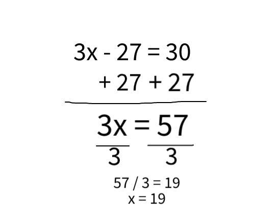 Solve the equation. 3(x−9)=30-example-1