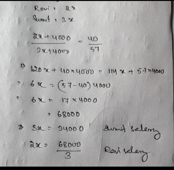 H. Salaries of Ravi and Sumit are in the ratio 2 : 3. If the salary of each is increased-example-1