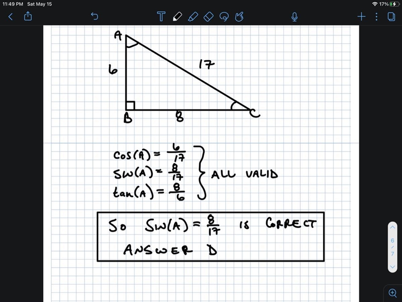 Which equation shows a correct trigonometric ratio for the given figure?-example-1