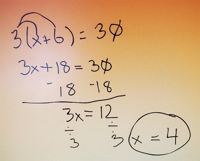 Can someone draw a diagram of 3(x+6)=30-example-1