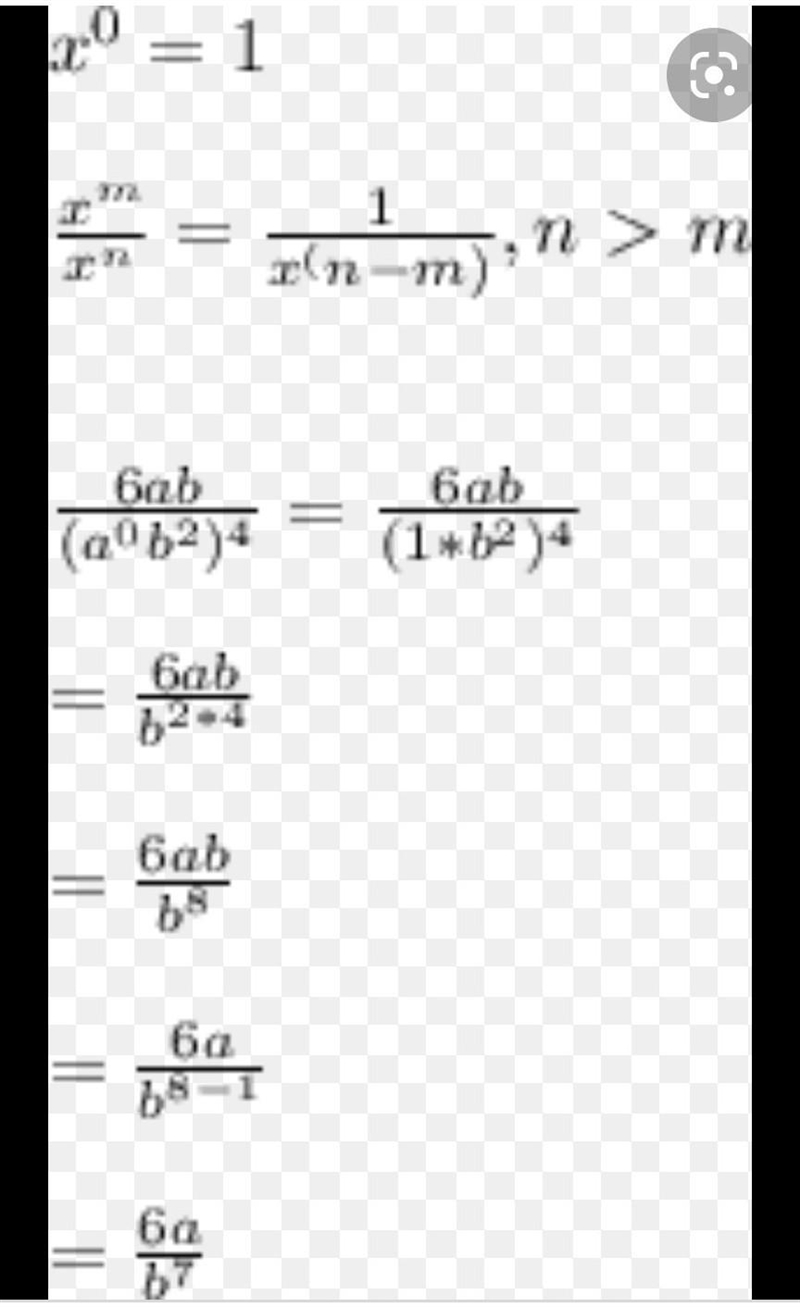 Which expression is equivalent to the given expression? 6ab/(a^0b^2)^4-example-1