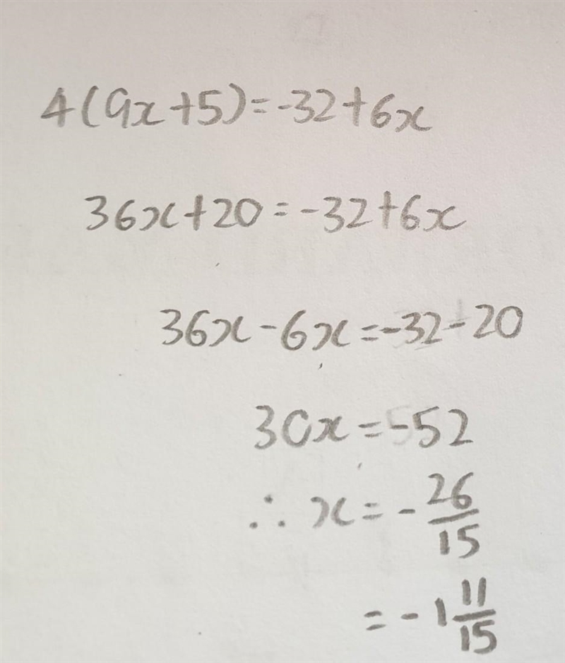 4\left(9x+5\right)=-32+6x-example-1