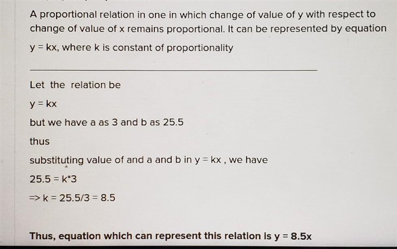 the relationship between two variables a and b is proportional. when a is 3 b is 25.5. write-example-1