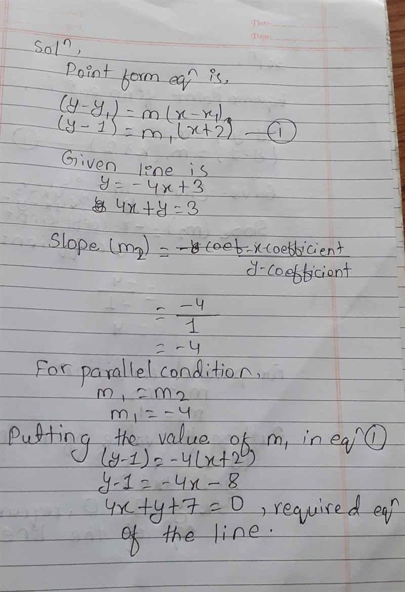 Write the equation of the line passing through the point (−2, 1) that is parallel-example-1