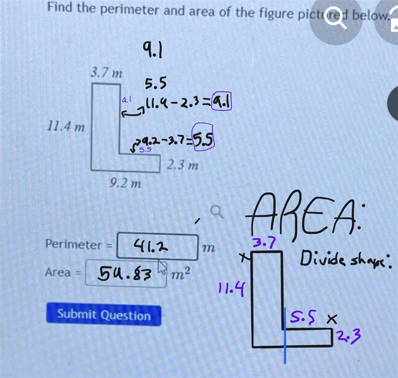 Eople Find the perimeter and area of the figure pictured below. odules fice 365 3.7 m-example-1