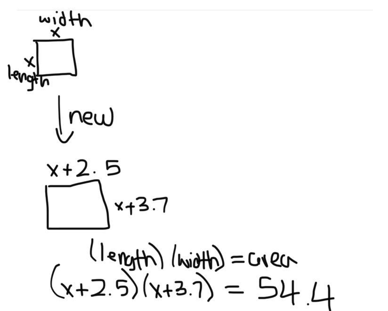 A square room is extended so that it is 2.5m wider and 3.7m longer. If it's ne2 area-example-1