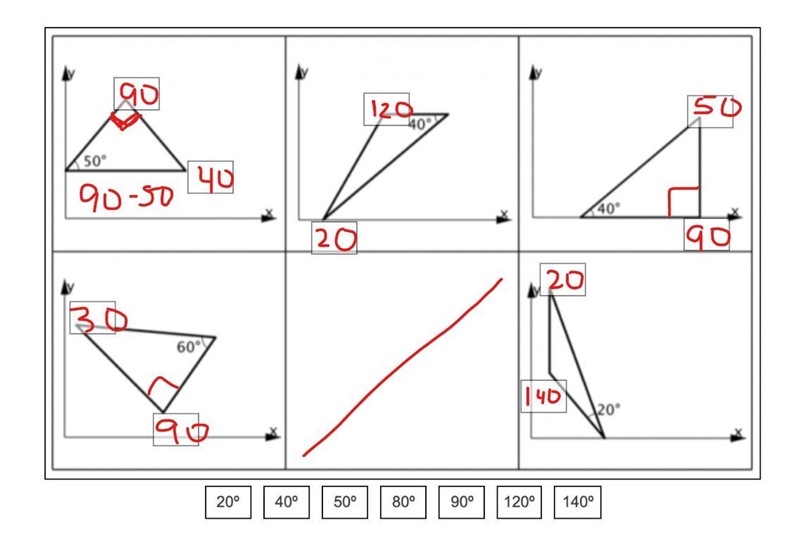 Each of the triangles below has one angle measured. Mentally estimate the measures-example-1