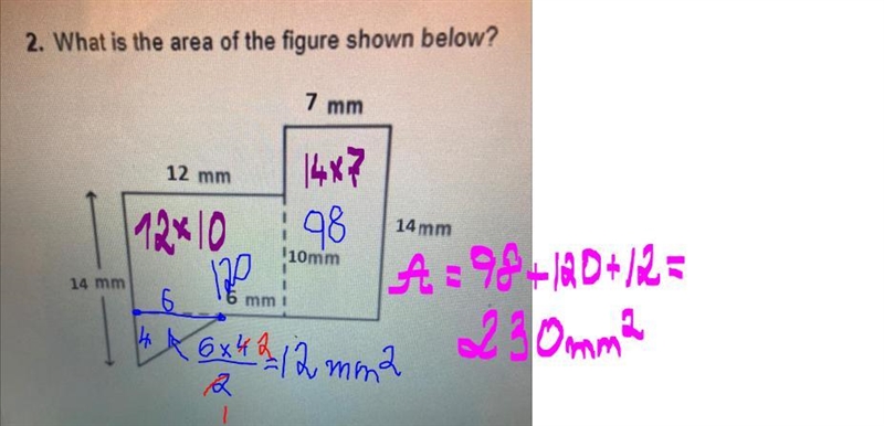 2. What is the area of the figure shown below? 7 mm 12 mm 14 mm 110mm 14 mm 1 6 mm-example-1