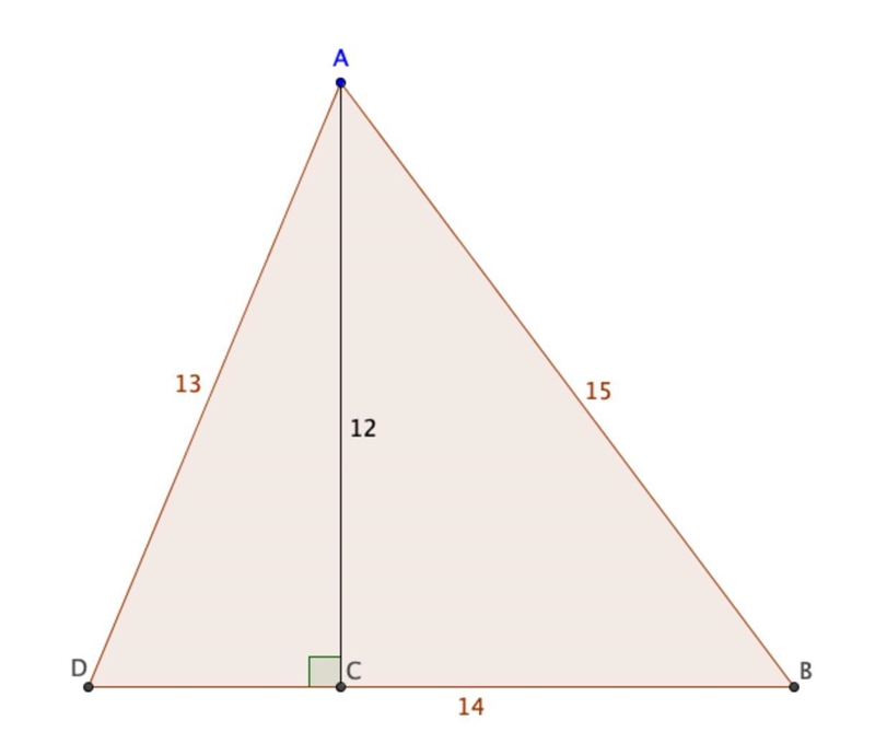 Determine the length of side BD in the triangle below. 12 15 13 D B с-example-1