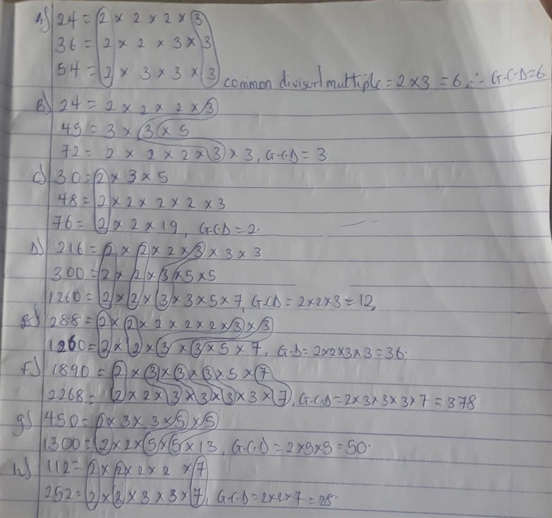 Aflati cel mai mare divizor comun al numerelor: a) 24, 36, 54 b) 24, 45, 72 c) 30, 48 ,76 d-example-1