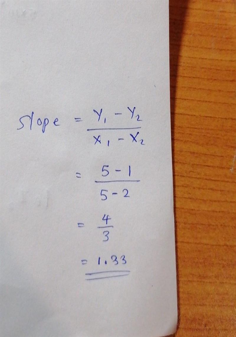 Find the slope of the limit that passes through (2,1) and (5,5)-example-1