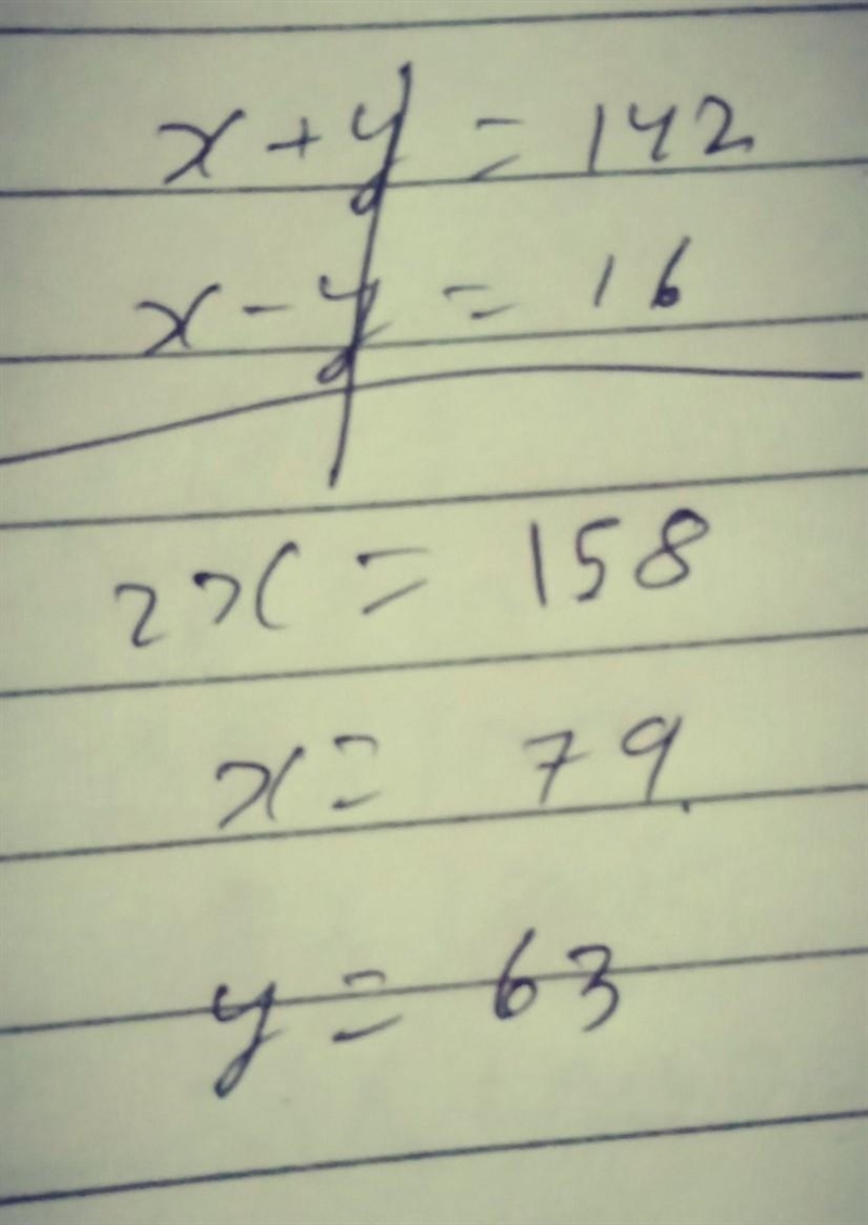 What two numbers have a sum of 142 and a difference of 16?​-example-1