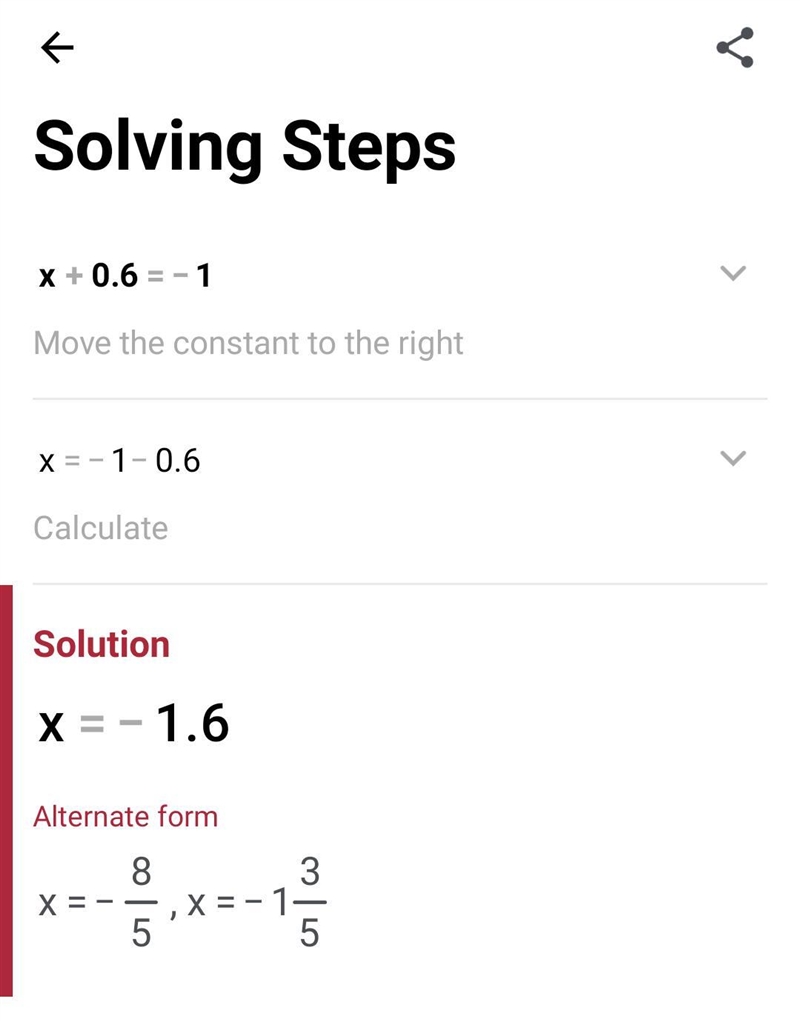 Find the value of x. x + 0.6 = -1 *-example-1