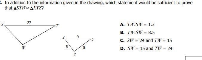 In addition to the information given in the drawing, which statement would be sufficient-example-1