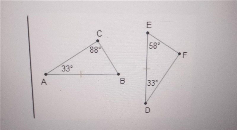 Are the triangles congruent? Why or why not? Yes, AngleA ≅ AngleD and AB ≅ DE. Yes-example-1