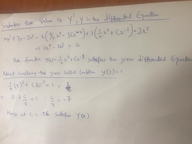 First verify that y(x)y(x) satisfies the given differential equation. Then determine-example-1