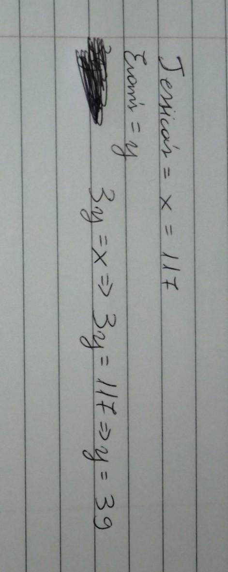 Jessica's dog weighs 117 pounds. Her dog weighs 3 times as much as Evan's dog weighs-example-1