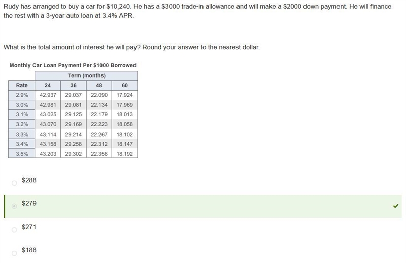 REAL ANSWERS ONLY Rudy has arranged to buy a car for $10,240. He has a $3000 trade-example-1