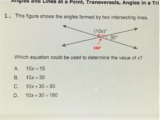 Which equation could be used to determine the value of x ?-example-1