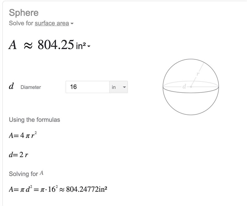 Formula Sheet A disco ball is shaped like a sphere with a diameter of 16 inches. To-example-1