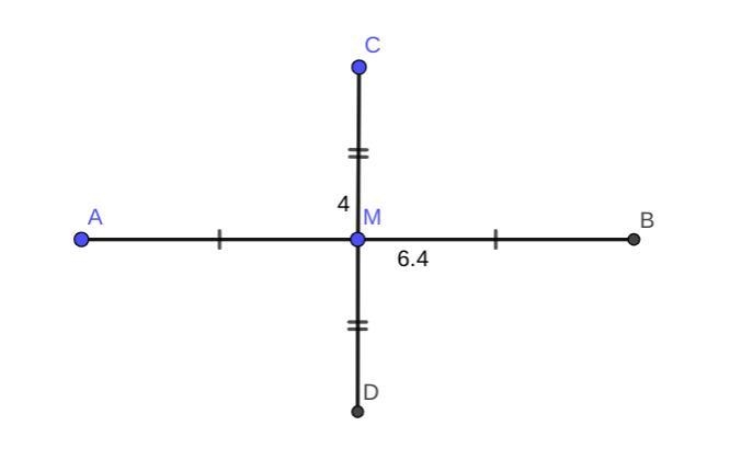 AB and CD with M as the midpoint of both AB and CD AB = 6.4 cm and CD = 4.0 cm , A-example-1