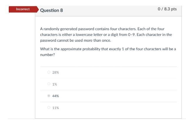 Urgently plsss A randomly generated password contains four characters. Each of the-example-1