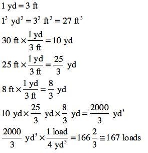 If 4 cubic yards is "one load", how many loads of dirt must be moved to-example-1