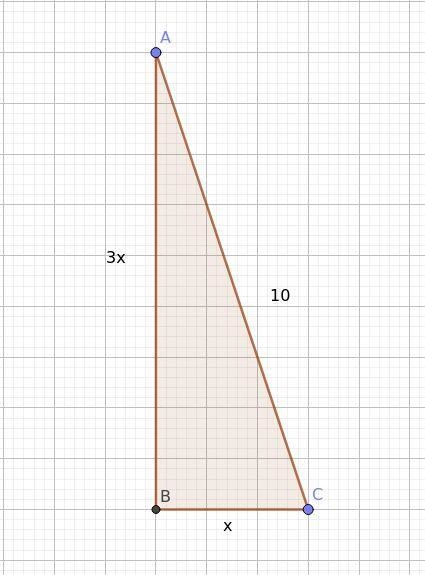 The hypotenuse of a right triangle is 10cm long. One of the triangle’s legs is three-example-1