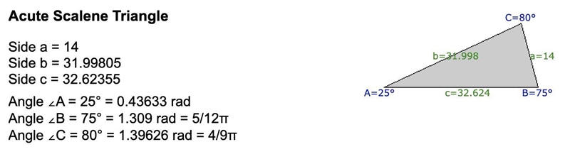 given triangle ABC if angleA=25degrees, angle B=75degrees and a=14 what is the length-example-1