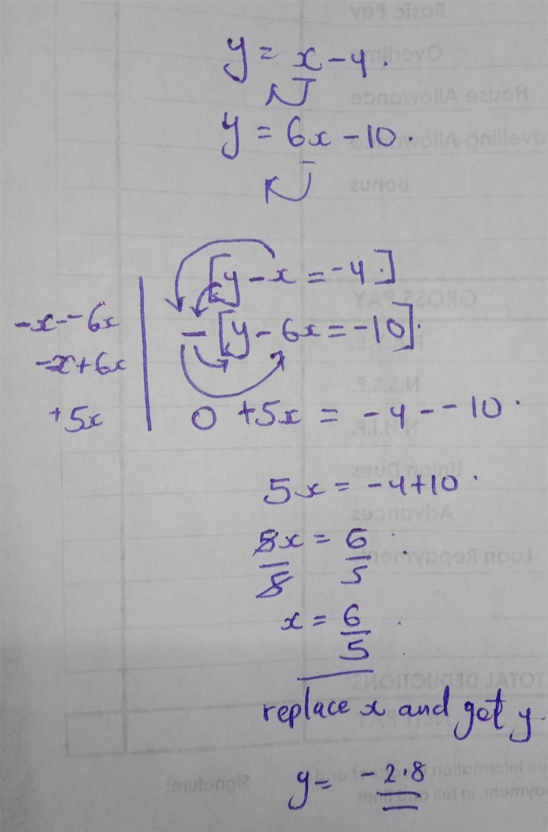 Fy=x-4 Solve: 0 W = 6x – 10-example-1