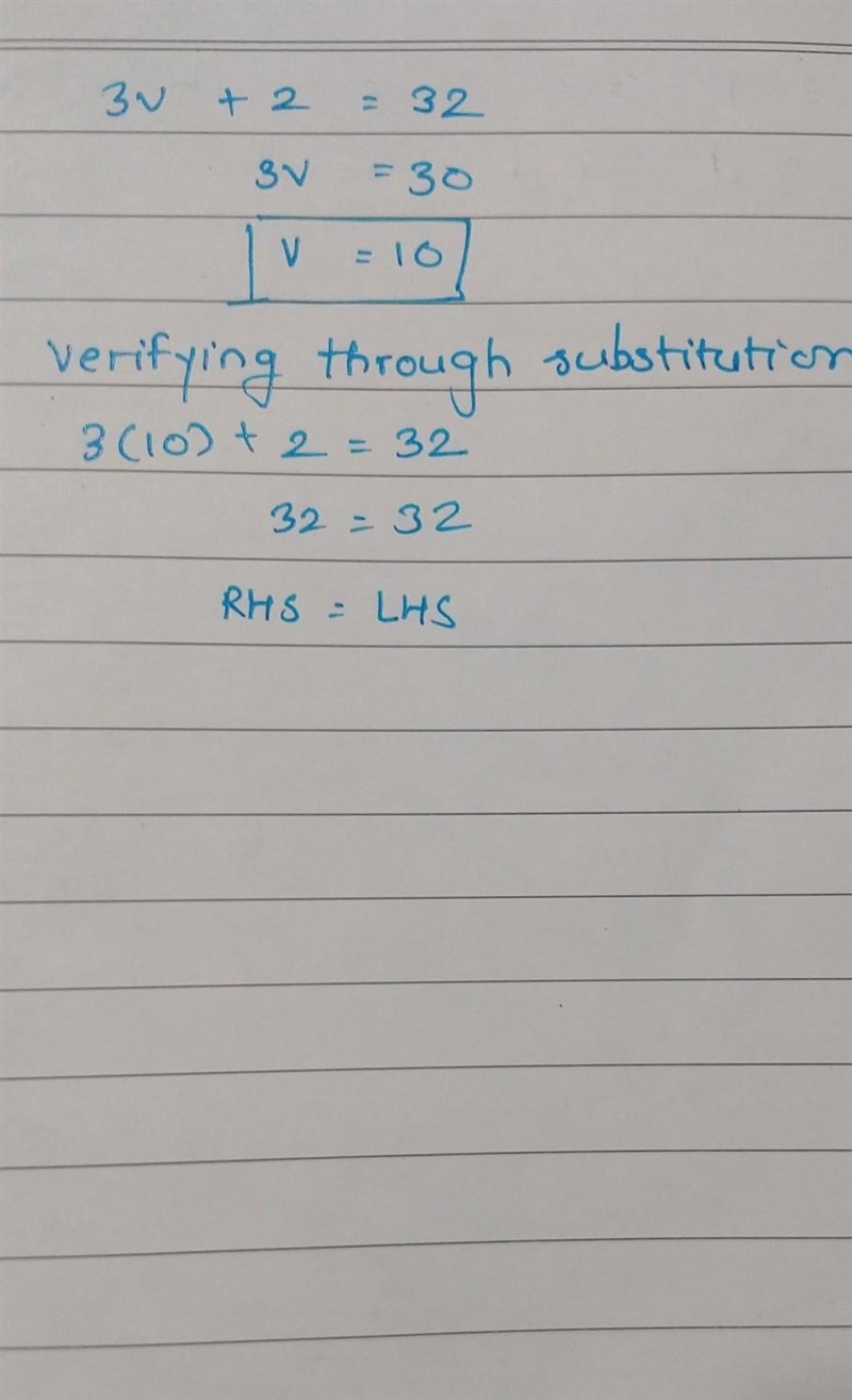 Solve for v in the equation below then verify your solution through substitution 3v-example-1