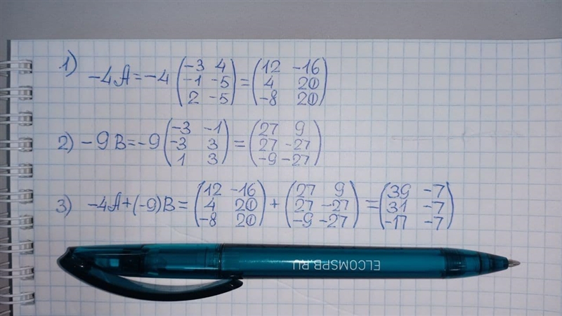 Given matrices A and B shown below, find (−4)A+(−9)B.-example-1