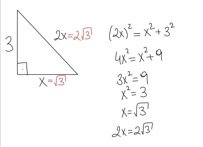 The hypotenuse of a right triangle is twice the length of one of its legs. The length-example-1